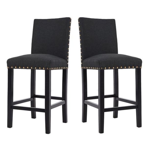 Orora Dec Orora Dec MY7112BY-CHARCOAL Counter Height Fabric Upholstered Dining Chair with Nailhead Trim; Charcoal - Set of 2 MY7112BY-CHARCOAL